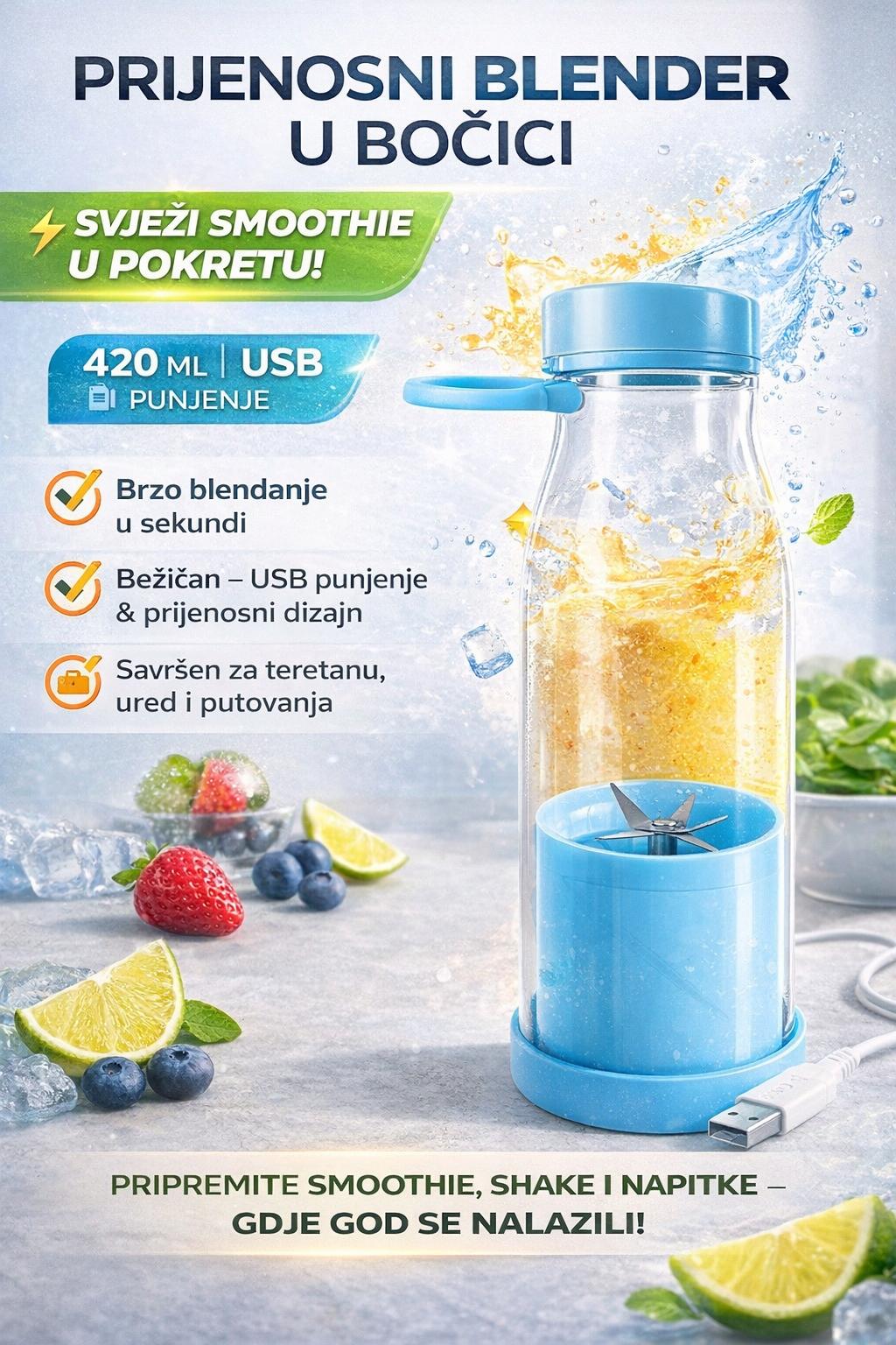 Prijenosni blender u bočici – svježi smoothie bilo gdje, bilo kada! (420 ml) ⚡